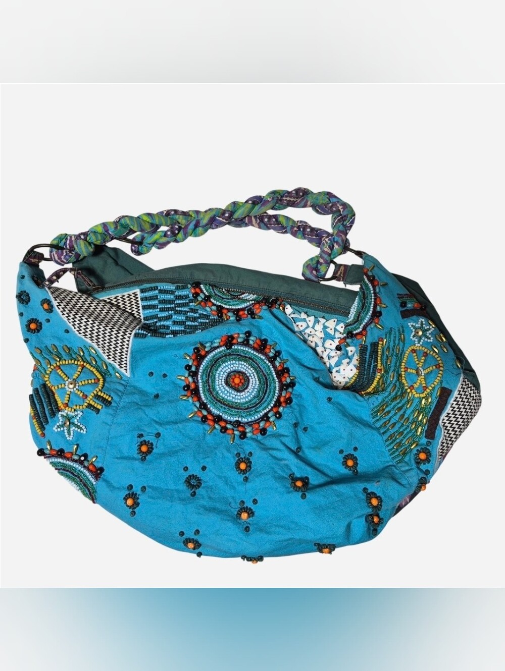 Desigual Beaded Embellished Patchwork Hobo Bag Boho Shoulder Bag